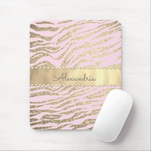 Glittery Zebra Print on Pink Blush Mousepad