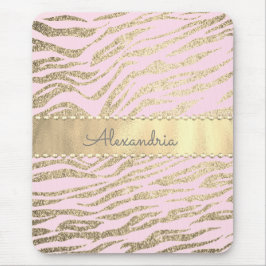 Glittery Zebra Print on Pink Blush Mousepad
