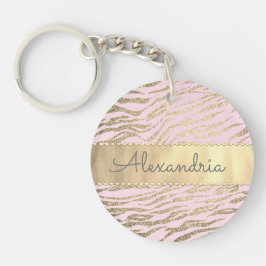 Glittery Zebra Print on Pink Blush Personalisiert Schlüsselanhänger