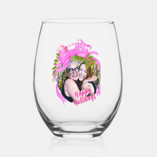 Glitting Pink Ribbon Christmas Blue Weinglas Ohne Stiel