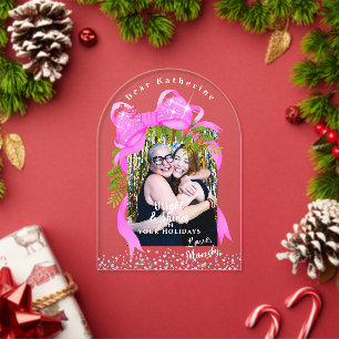 Glitting Pink Ribbon Foto Weihnachtsrosa Acryleinladungen