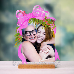 Glitting Pink Ribbon Foto Weihnachtsrosa Acrylschild