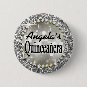 Glitz bezauberndes Bling Quinceañera Feiersilber Button