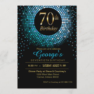 Glitz Bling Confetti 70. Geburtstag blaues Gold sc Einladung