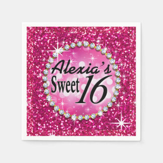 Glitz Bling Glitzer Sparkle Sweet 16 | Fuchsie Serviette