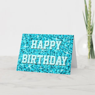 Glitz Blue "Happy Birthday" vorne und innen Text Karte