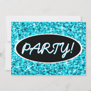 Glitz Blue 'Party', schwarz ovale Einladung
