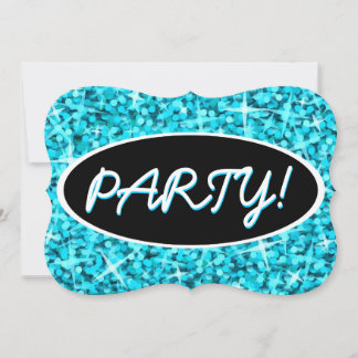 Glitz Blue 'Party', schwarze ovale Klammer Einladung