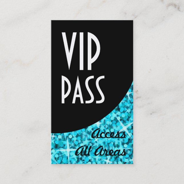 Glitz Blue 'VIP Pass' Black Curve Visitenkarte (Vorderseite)