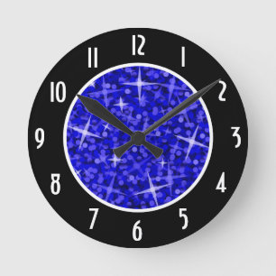 Glitz Dark Blue Black 'Numbers' clock round Runde Wanduhr