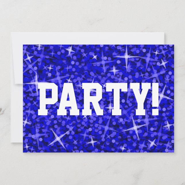 Glitz Dark Blue 'Party' Einladung Weißtext (Vorderseite)