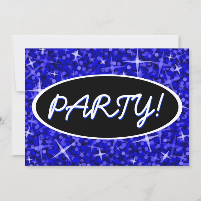 Glitz Dark Blue 'Party', schwarz ovale Einladung! Einladung (Vorderseite)