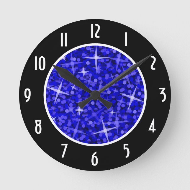 Glitz-dunkelblaue schwarze "Zahlen" stoppen um ab Runde Wanduhr (Vorderseite)