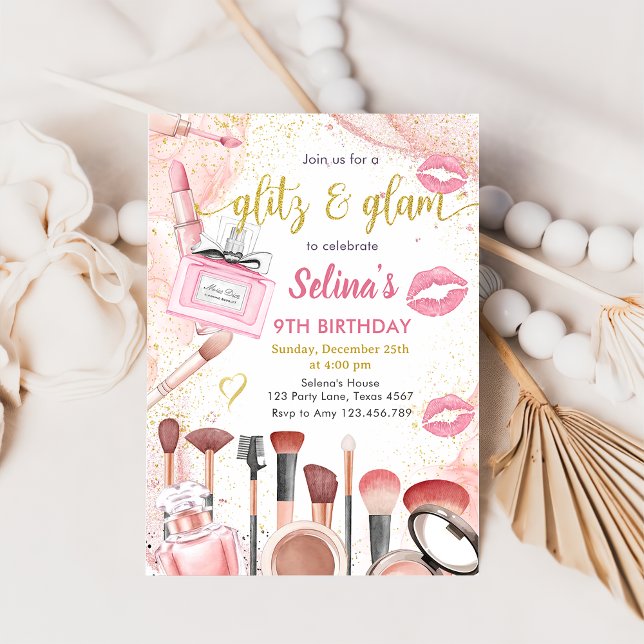 Glitz Glam Glamour Wellness-Center Party Pink Make Einladung (Von Creator hochgeladen)