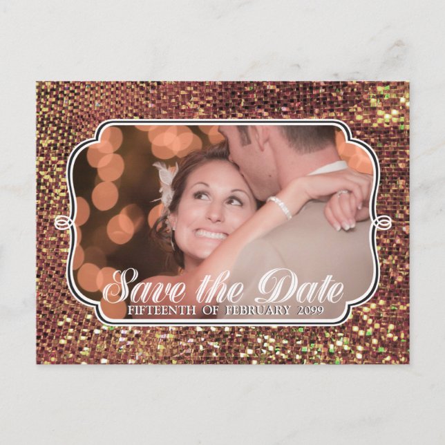 Glitz Glam Gold Save the Date Foto Postkarte (Vorderseite)