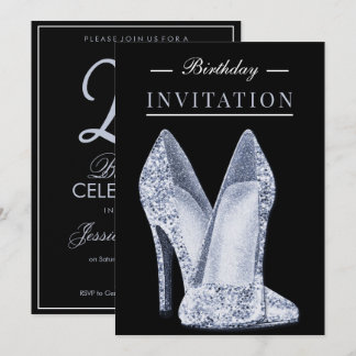 Glitz & Glamour Blau 25. Geburtstag Einladung