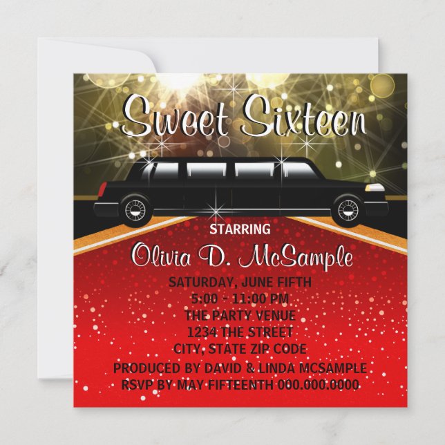 Glitz Glamour Red Carpet Movie Star Einladungen (Vorderseite)