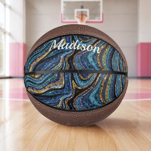Glitz Glitter Mädchenmarmor Kunst blau Pickleball Mini Basketball