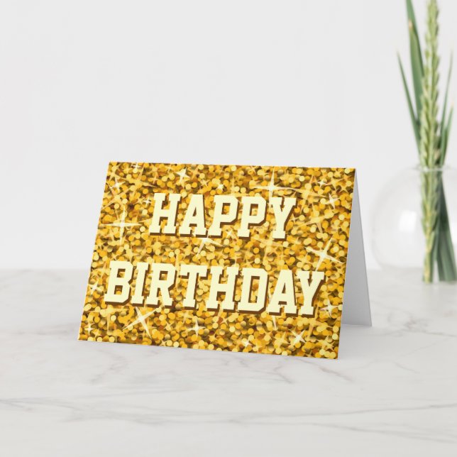 Glitz "Gold" "Happy Birthday"-Kartenvordertext Karte (Vorderseite)