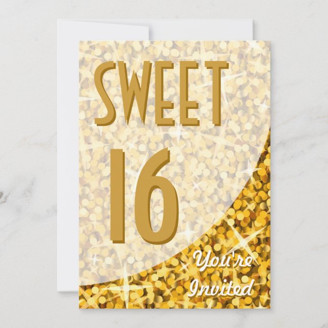 Glitz "Gold" Kurve "Sweet 16" Einladung (Vorderseite)