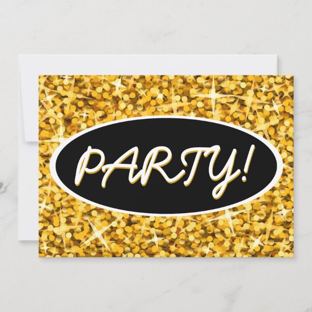 Glitz "Gold" "Party!" Schwarz-Oval-Einladung Einladung (Vorderseite)