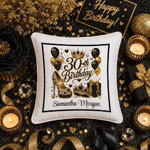 Glitz Gold Schwarz 30. Geburtstagsgeschenk Kissen