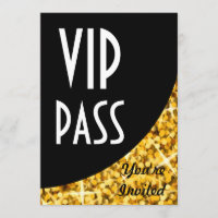Glitz Gold" schwarze Kurve "VIP Pass" Einladung