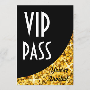 Glitz Gold" schwarze Kurve "VIP Pass" Einladung