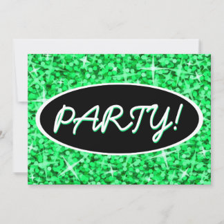 Glitz Green 'Party', schwarz ovale Einladung