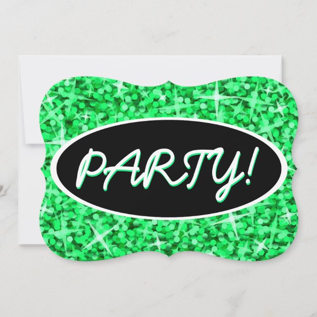 Glitz Green 'Party', schwarze ovale Klammer Einladung (Vorderseite)