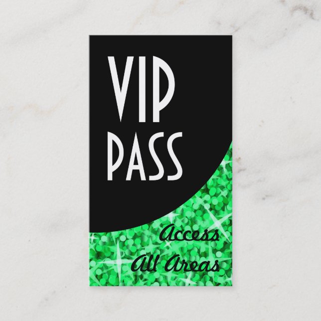 Glitz Green 'VIP Pass' Black Curve Visitenkarte (Vorderseite)