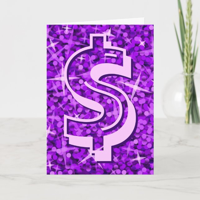 Glitz Lila dollar "$" "Your Text" Grüße karte (Vorderseite)