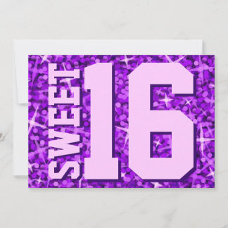 Glitz Lila "Sweet 16"-Einladung horizontal Einladung