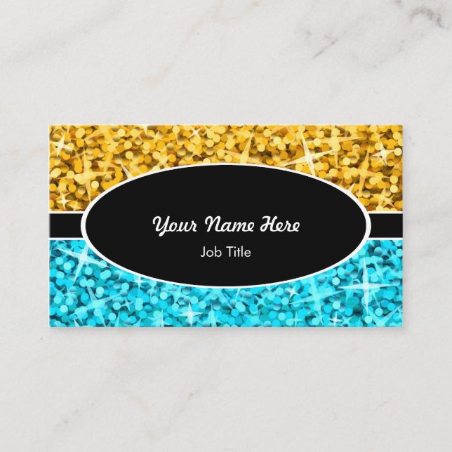 Glitz Mix "Gold" Blue Black Oval Visitenkarte (Vorderseite)