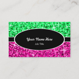 Glitz Mix Green Pink schwarz ovale Visitenkarte