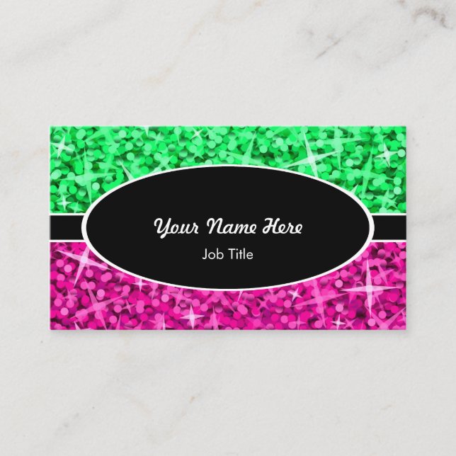 Glitz Mix Green Pink schwarz ovale Visitenkarte (Vorderseite)