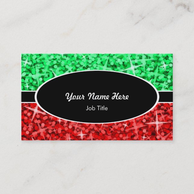 Glitz Mix Green Red Black Oval Visitenkarte (Vorderseite)