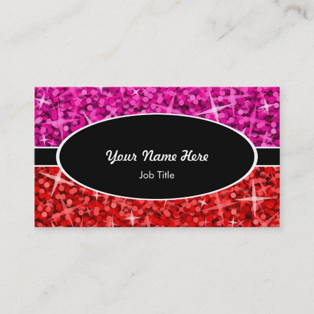 Glitz Mix Pink Red Black Oval Visitenkarte (Vorderseite)