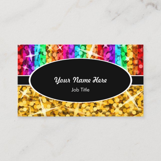 Glitz Mix Rainbow "Gold" schwarze ovale Visitenkar Visitenkarte (Vorderseite)
