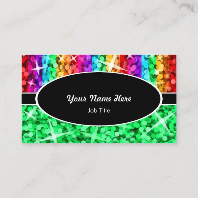 Glitz Mix Rainbow Green Black Oval Visitenkarte (Vorderseite)