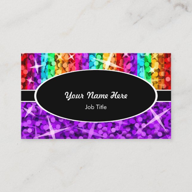 Glitz Mix Rainbow Lila schwarz ovale Visitenkarte (Vorderseite)