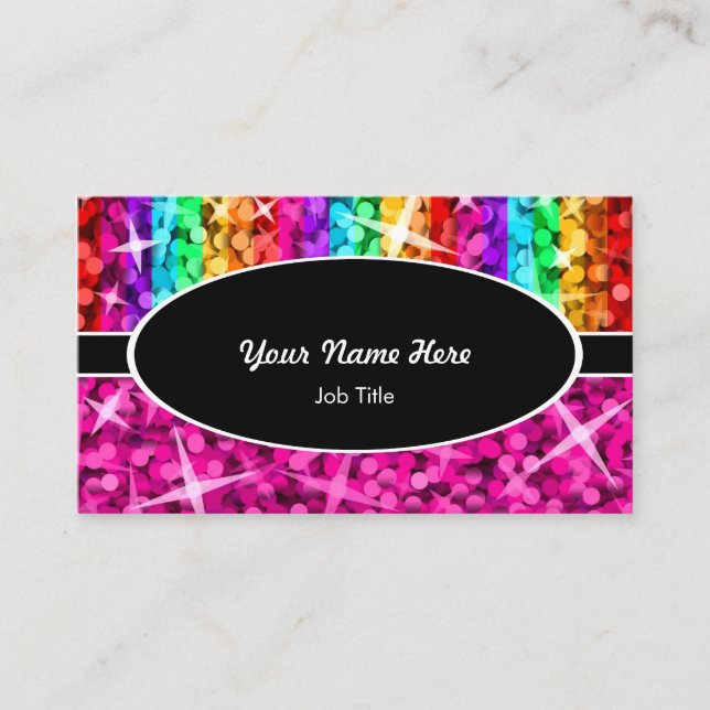 Glitz Mix Rainbow Pink Schwarz Oval Visitenkarte (Vorderseite)