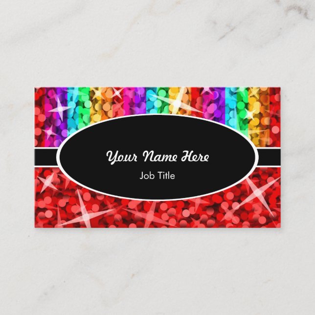 Glitz Mix Rainbow Red Black Oval Visitenkarte (Vorderseite)