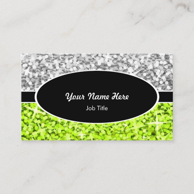 Glitz Mix "Silver" Limone schwarz-ovale Visitenkar Visitenkarte (Vorderseite)