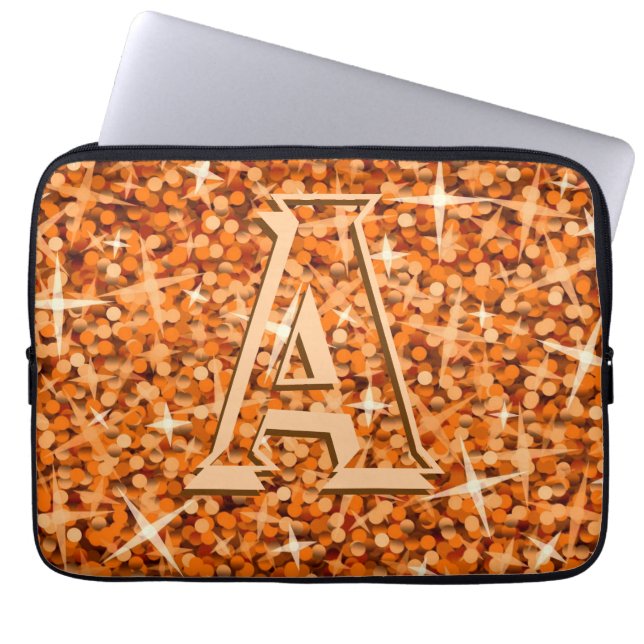 Glitz Orange "monogram" Notebookhülle 13 Zoll Laptopschutzhülle (Vorderseite)