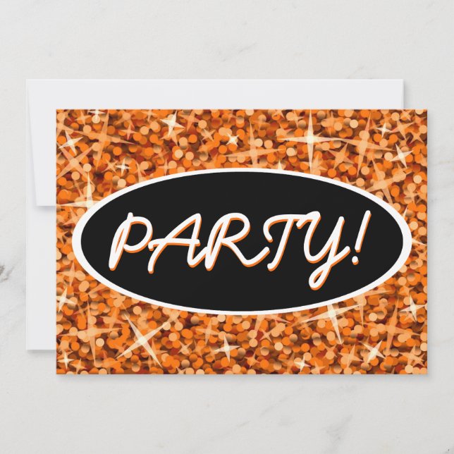 Glitz Orange 'Party', schwarz ovale Einladung! Einladung (Vorderseite)