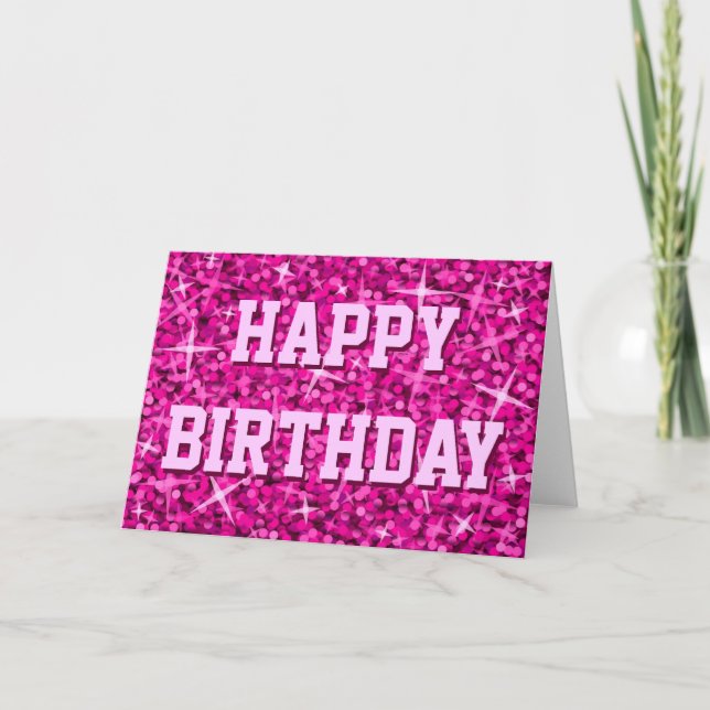 Glitz Pink "Happy Birthday"-Kartenvordertext Karte (Vorderseite)