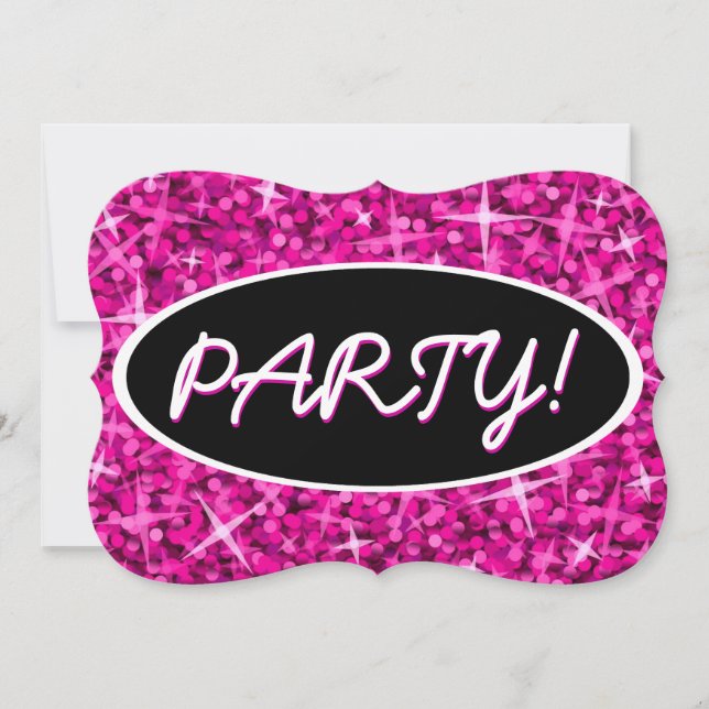 Glitz Pink 'Party' schwarz ovale Einladungshalteru Einladung (Vorderseite)
