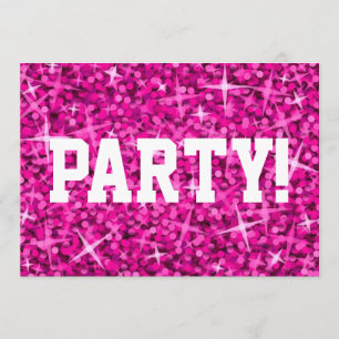 Glitz Pink 'Party' weißer Einladungstext Einladung