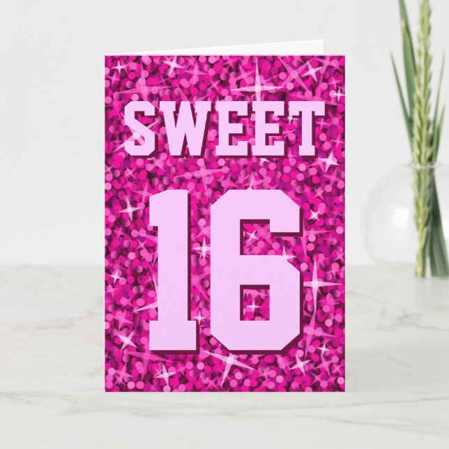 Glitz Pink 'Sweet 16' 'Happy Birthday' Karte (Vorderseite)